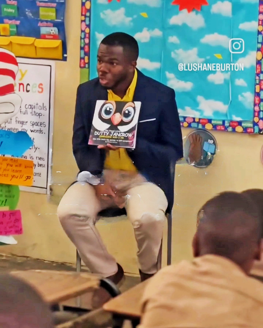Lushane Burton reads The Proud Little Dutty Jancrow to kids